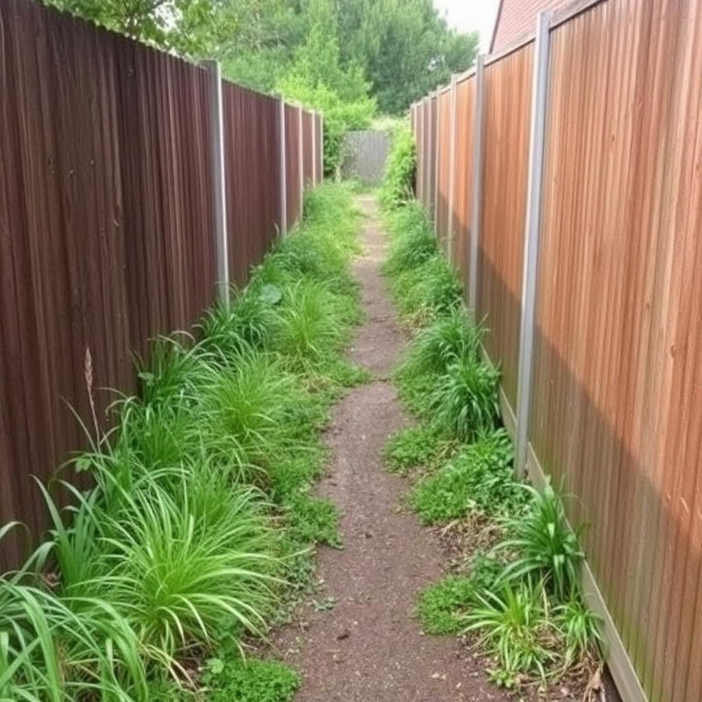 Side path & fence repaint — before